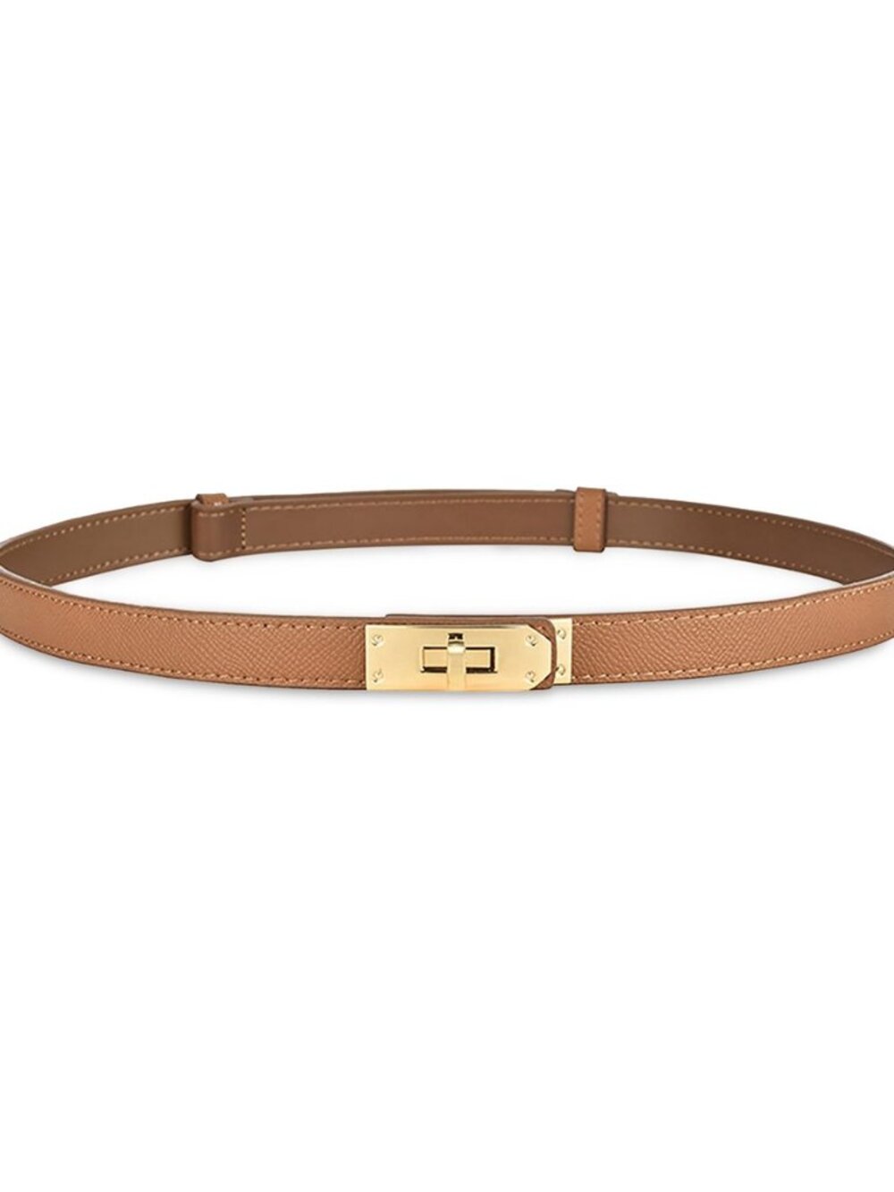 Women's Skinny Leather Belt with Adjustable Golden Turn-Lock Buckle - Ideal for